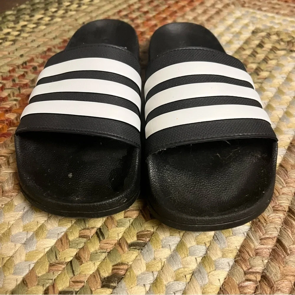 Adidas Black and White Striped Slides size 11